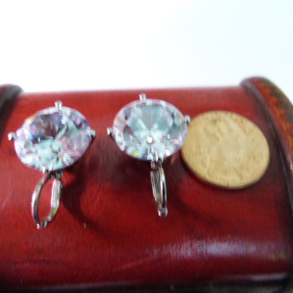 Extra large CZ lever back sterling silver earrings